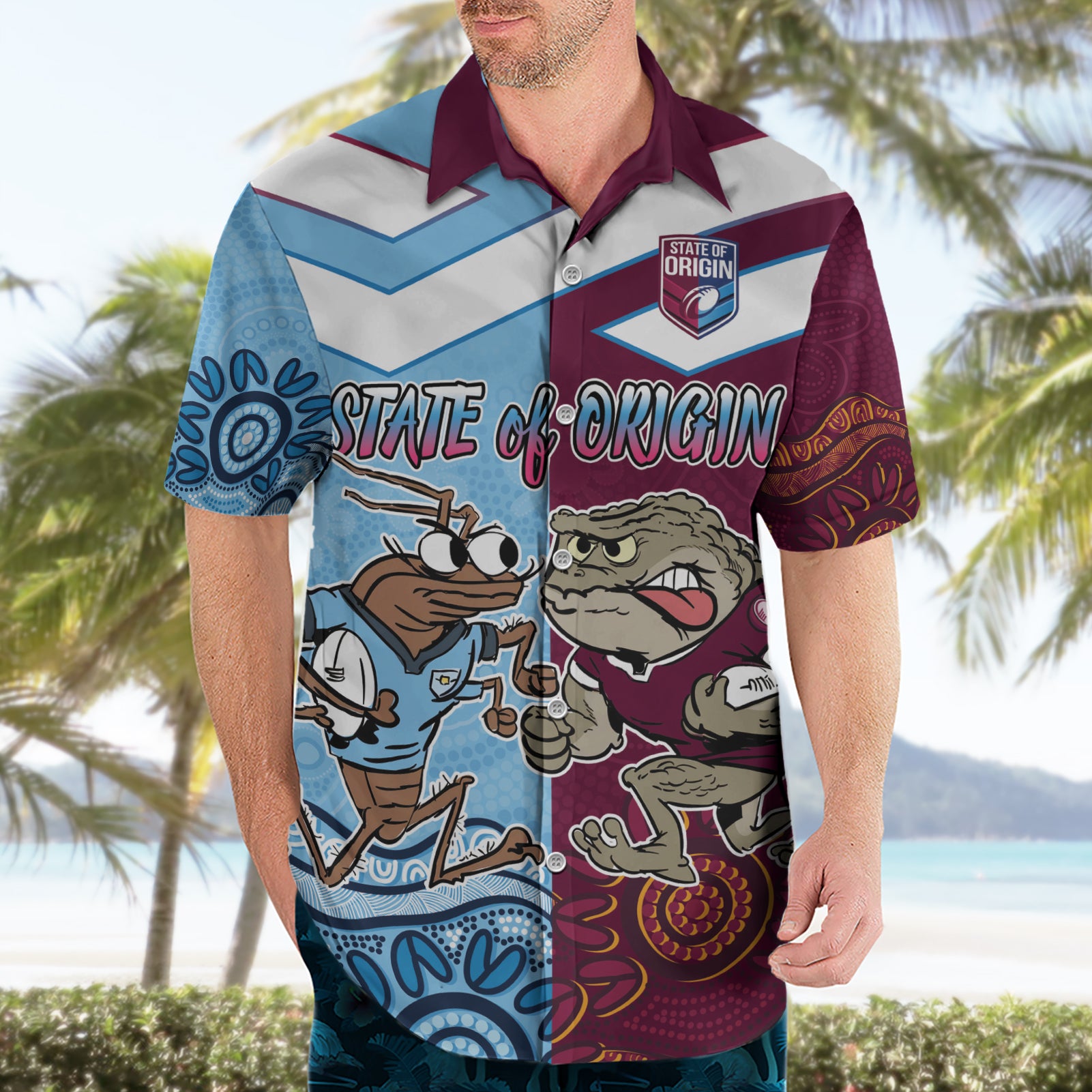 Custom QLD Cane Toad and NSW Cockroach Hawaiian Shirt Aboriginal Inspired Together - Vibe Hoodie Shop