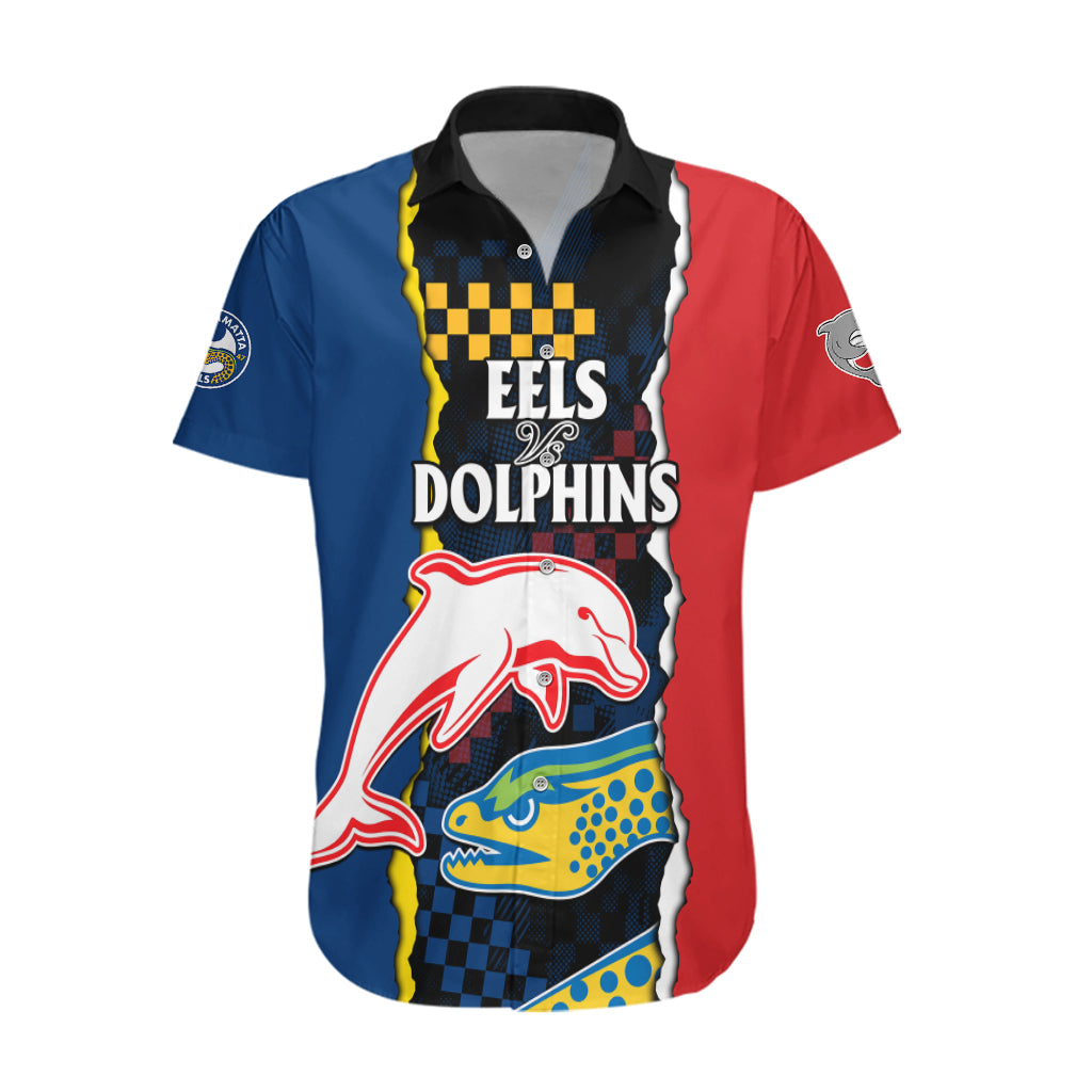 NRL Combine Dolphins and Parra Eels Hawaiian Shirt Simple Style - Vibe Hoodie Shop