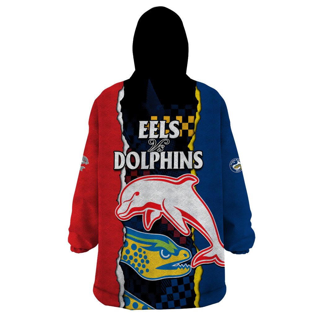 NRL Combine Dolphins and Parra Eels Wearable Blanket Hoodie Simple Style - Vibe Hoodie Shop