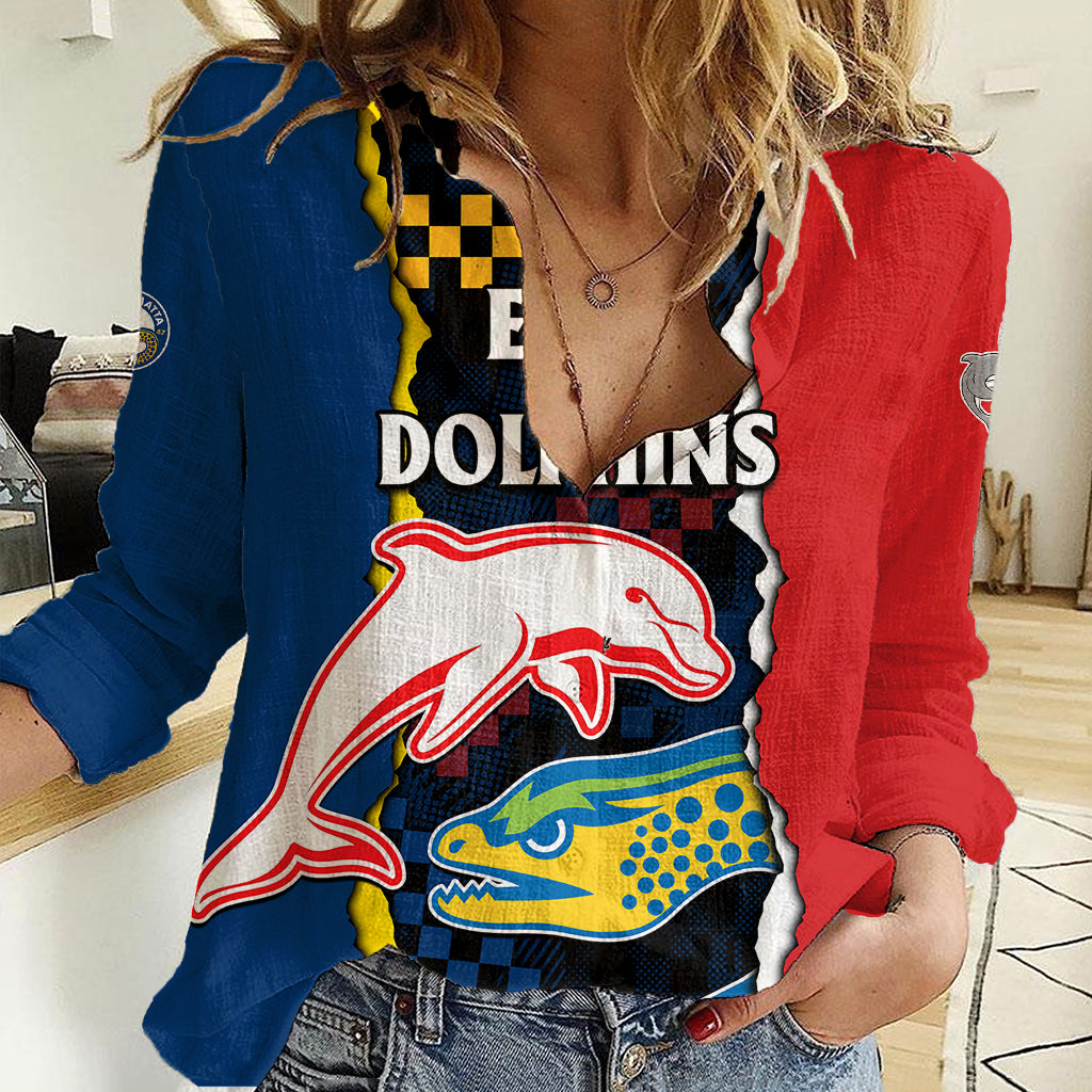 NRL Combine Dolphins and Parra Eels Women Casual Shirt Simple Style - Vibe Hoodie Shop