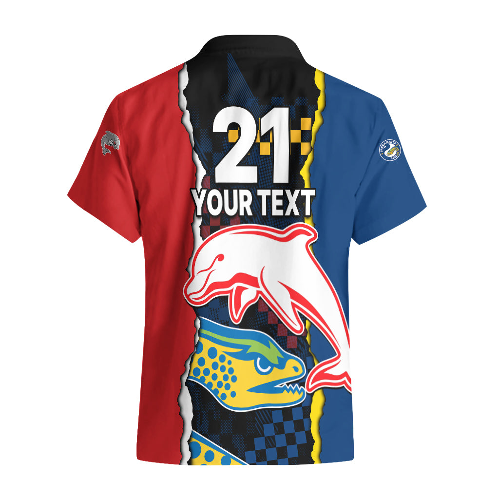 (Custom Text And Number) NRL Combine Dolphins and Parra Eels Hawaiian Shirt Simple Style - Vibe Hoodie Shop