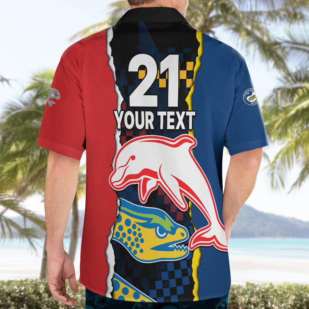 (Custom Text And Number) NRL Combine Dolphins and Parra Eels Hawaiian Shirt Simple Style - Vibe Hoodie Shop