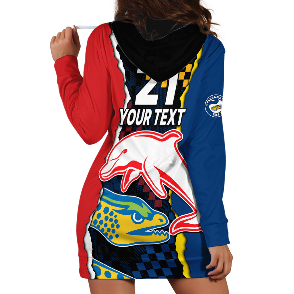 (Custom Text And Number) NRL Combine Dolphins and Parra Eels Hoodie Dress Simple Style - Vibe Hoodie Shop