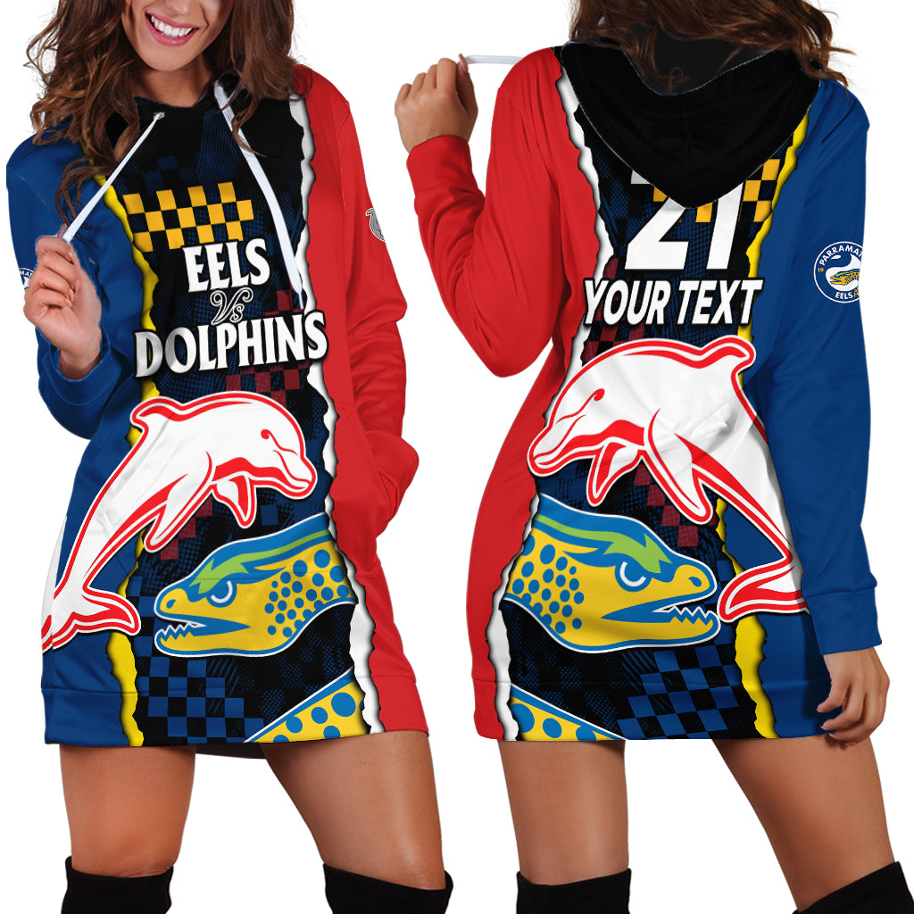 (Custom Text And Number) NRL Combine Dolphins and Parra Eels Hoodie Dress Simple Style - Vibe Hoodie Shop