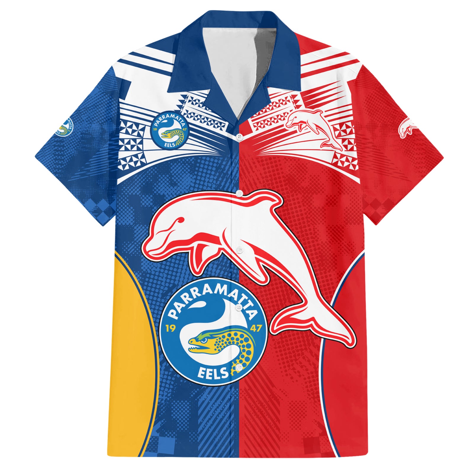 NRL Dolphins Combine Parra Eels Hawaiian Shirt Sporty Style - Vibe Hoodie Shop
