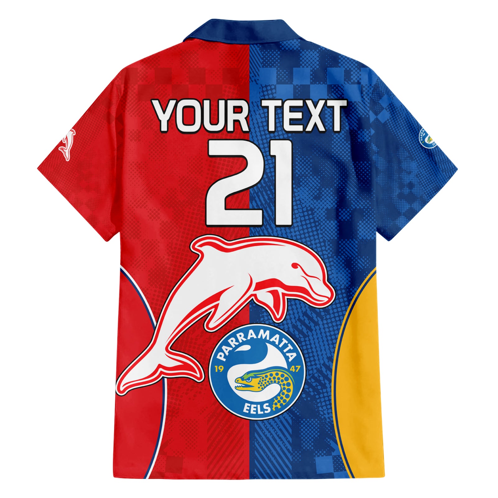 (Custom Text And Number) NRL Dolphins Combine Parra Eels Hawaiian Shirt Sporty Style - Vibe Hoodie Shop