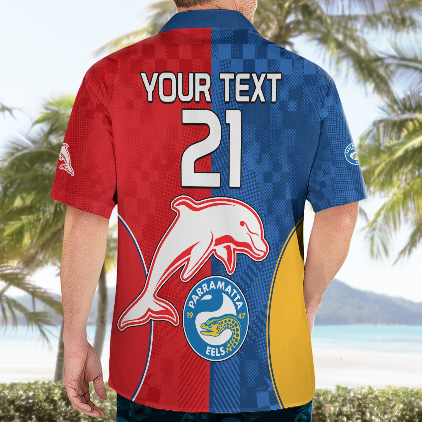 (Custom Text And Number) NRL Dolphins Combine Parra Eels Hawaiian Shirt Sporty Style - Vibe Hoodie Shop