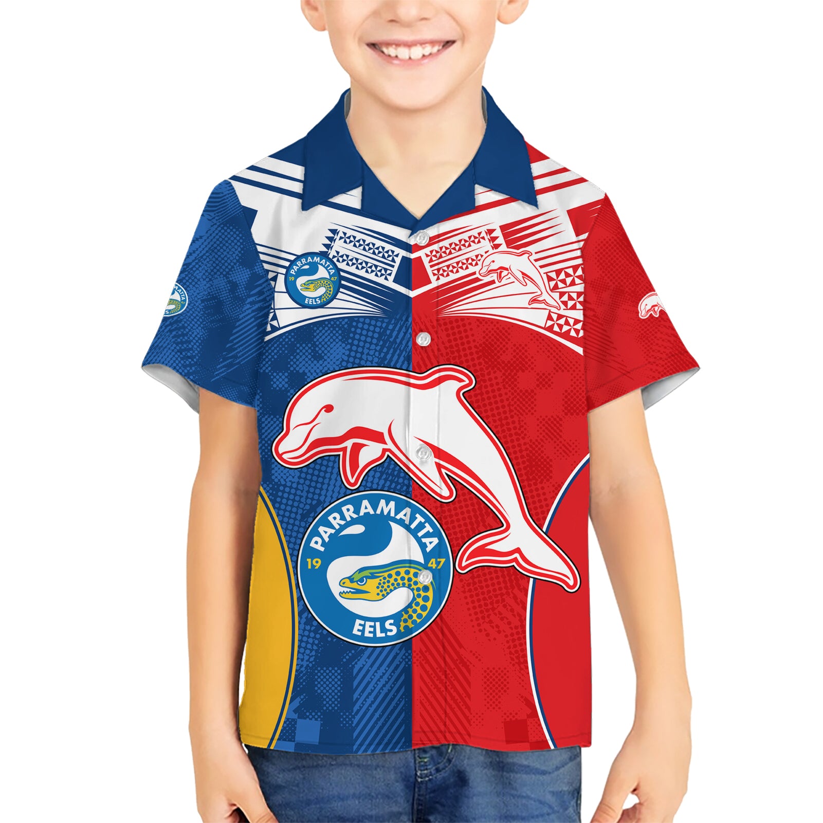 (Custom Text And Number) NRL Dolphins Combine Parra Eels Hawaiian Shirt Sporty Style - Vibe Hoodie Shop