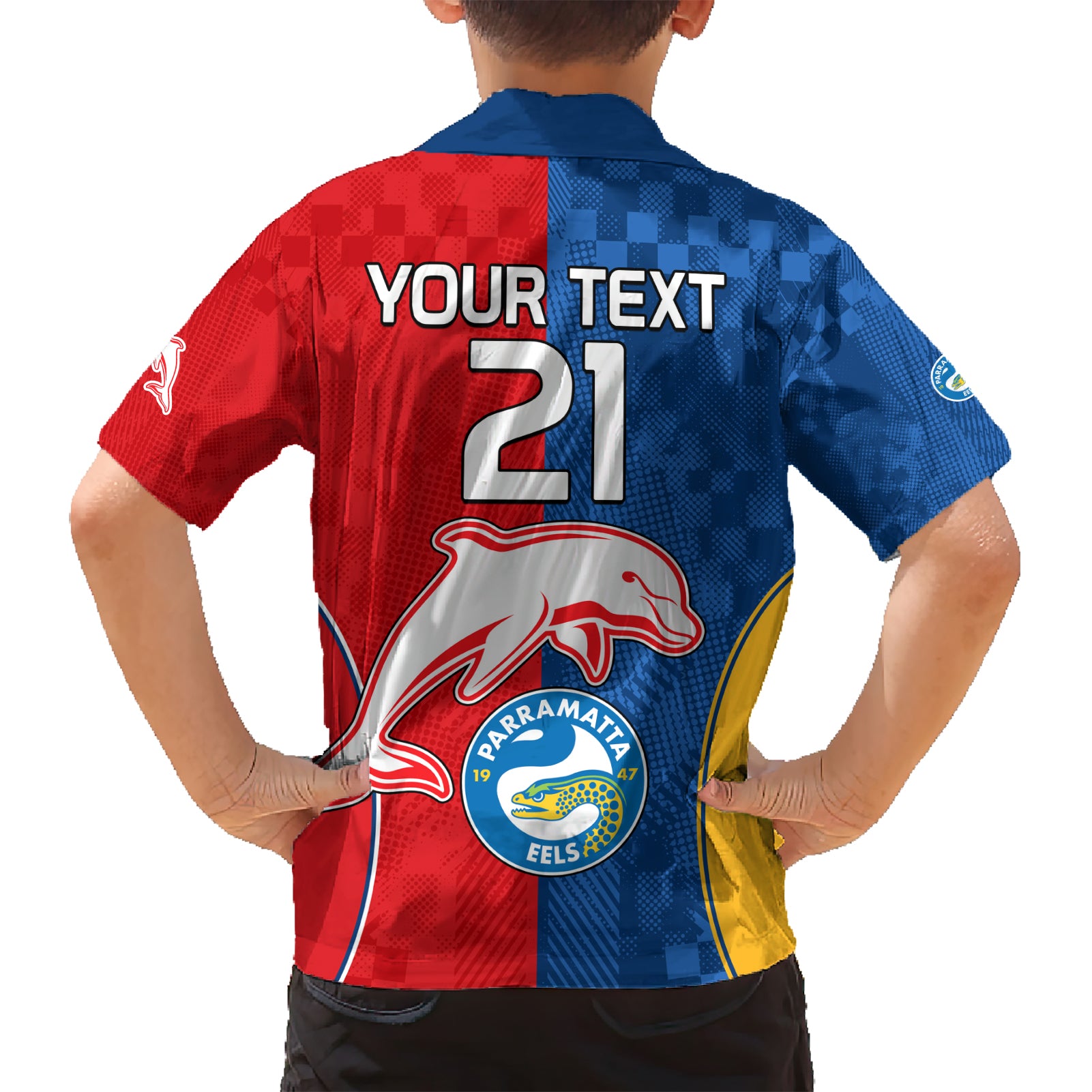 (Custom Text And Number) NRL Dolphins Combine Parra Eels Hawaiian Shirt Sporty Style - Vibe Hoodie Shop