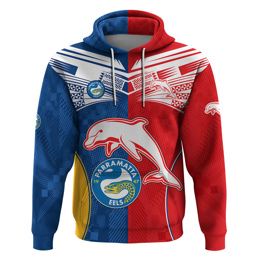 (Custom Text And Number) NRL Dolphins Combine Parra Eels Hoodie Sporty Style LT9 - Vibe Hoodie Shop