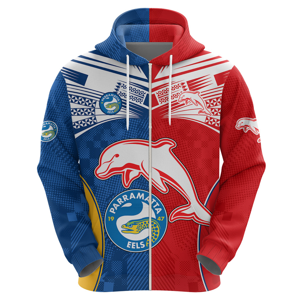 (Custom Text And Number) NRL Dolphins Combine Parra Eels Hoodie Sporty Style LT9 - Vibe Hoodie Shop