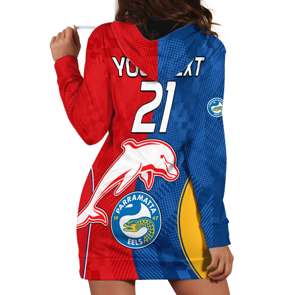 (Custom Text And Number) NRL Dolphins Combine Parra Eels Hoodie Dress Sporty Style - Vibe Hoodie Shop