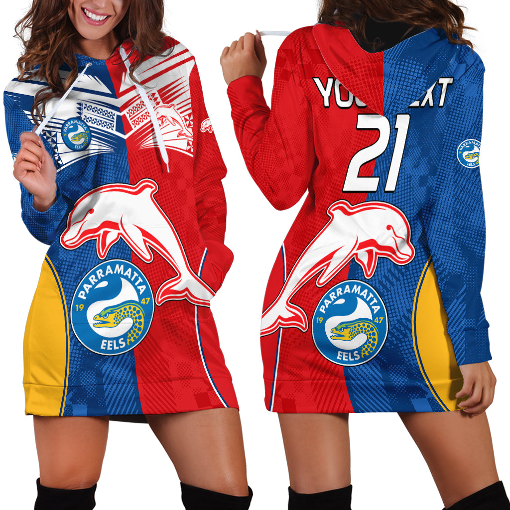 (Custom Text And Number) NRL Dolphins Combine Parra Eels Hoodie Dress Sporty Style - Vibe Hoodie Shop