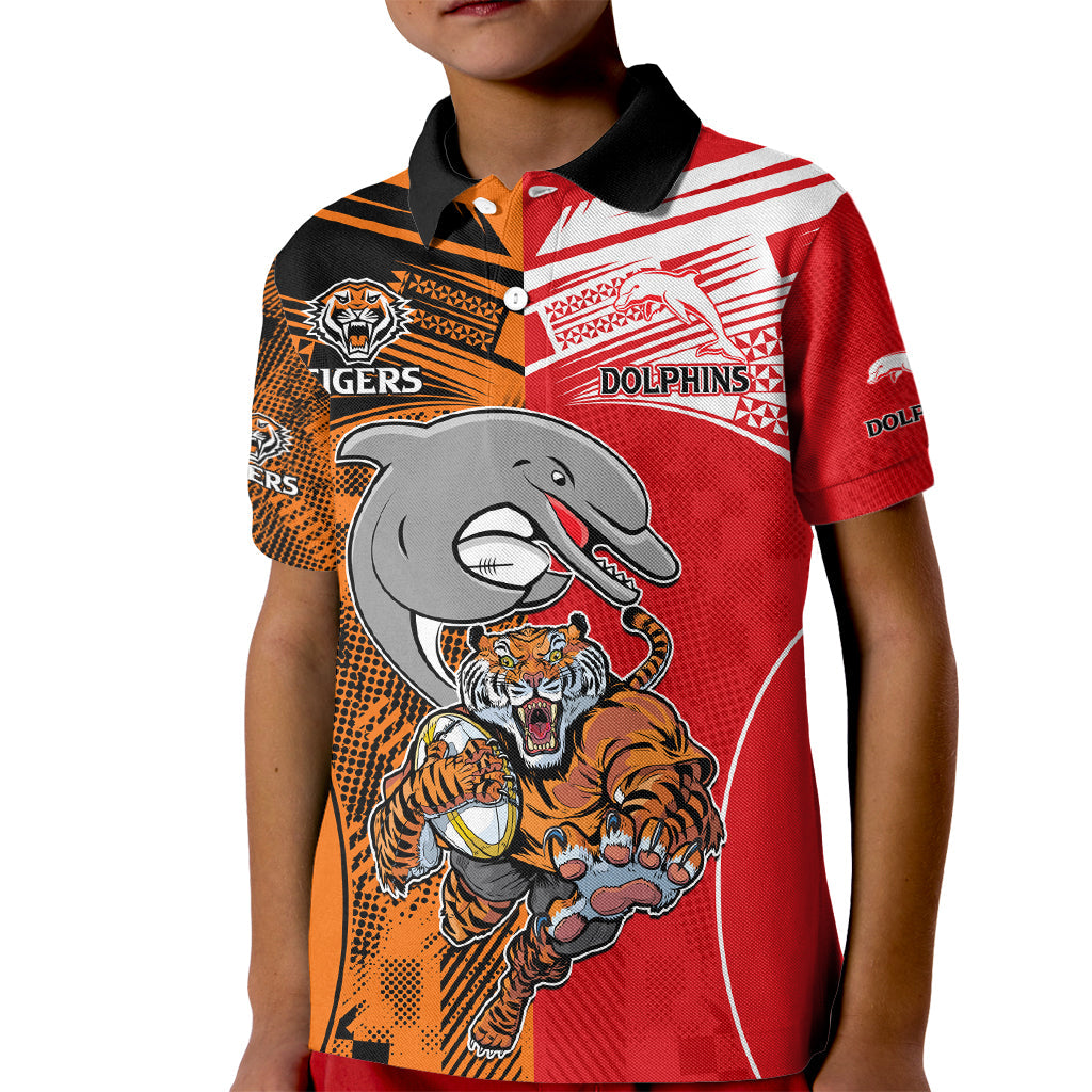 (Custom Text And Number) NRL Half Dolphins and Half Tigers Kid Polo Shirt Sporty Style LT9