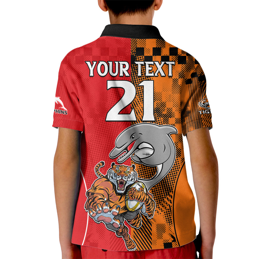 (Custom Text And Number) NRL Half Dolphins and Half Tigers Kid Polo Shirt Sporty Style LT9