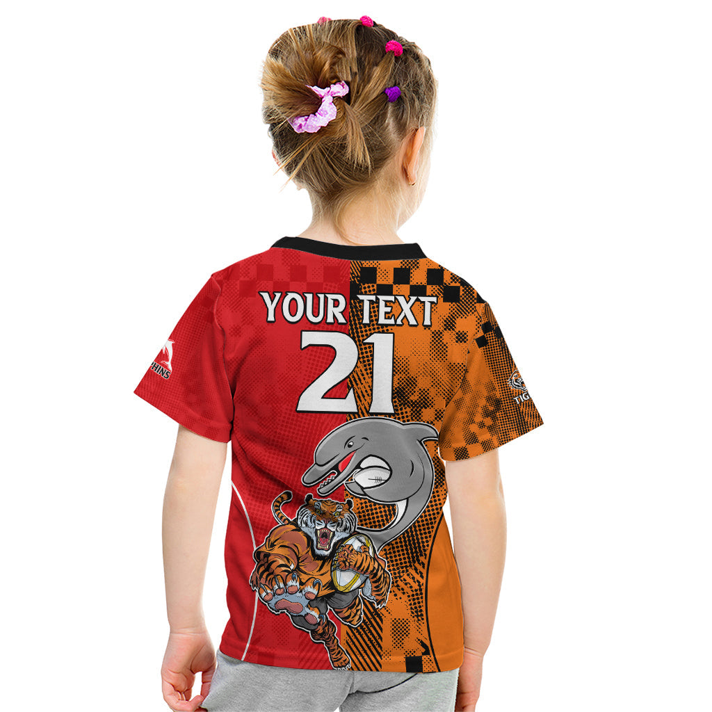 (Custom Text And Number) NRL Half Dolphins and Half Tigers Kid T Shirt Sporty Style LT9