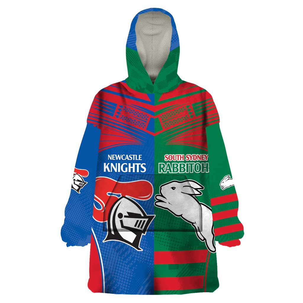 Custom Knights and Rabbitohs Rugby Wearable Blanket Hoodie Sporty Style - Vibe Hoodie Shop