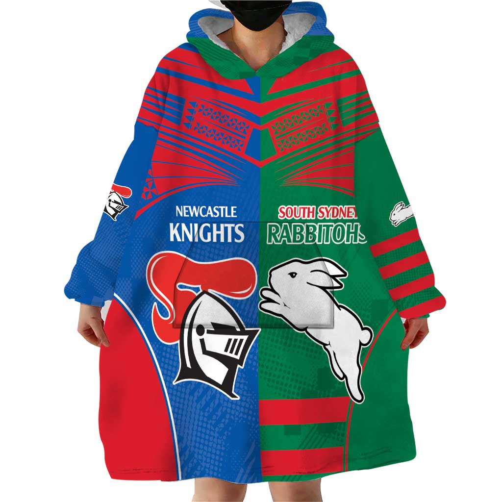 Custom Knights and Rabbitohs Rugby Wearable Blanket Hoodie Sporty Style - Vibe Hoodie Shop