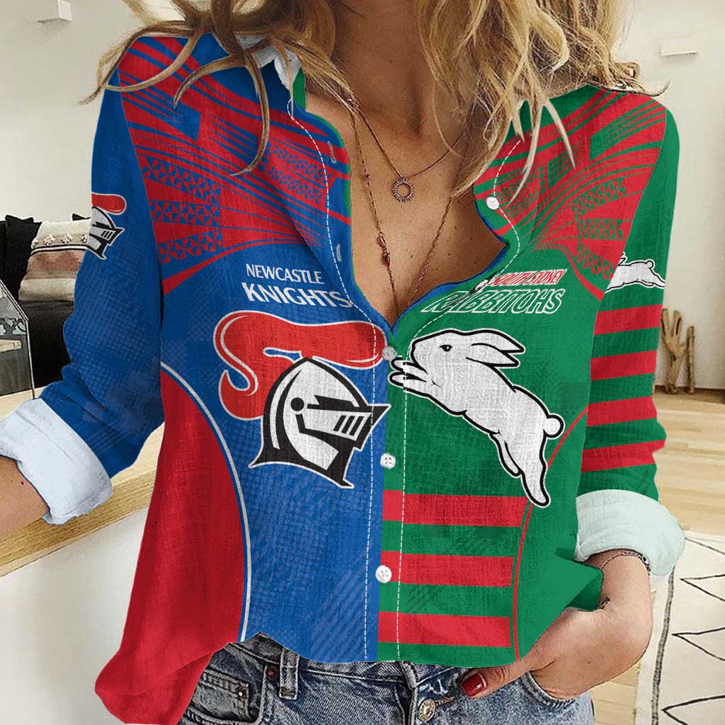 Custom Knights and Rabbitohs Rugby Women Casual Shirt Sporty Style - Vibe Hoodie Shop