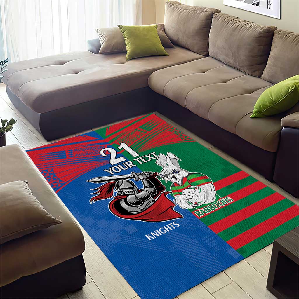 Custom Knights and Rabbitohs Mascot Together Area Rug - Vibe Hoodie Shop