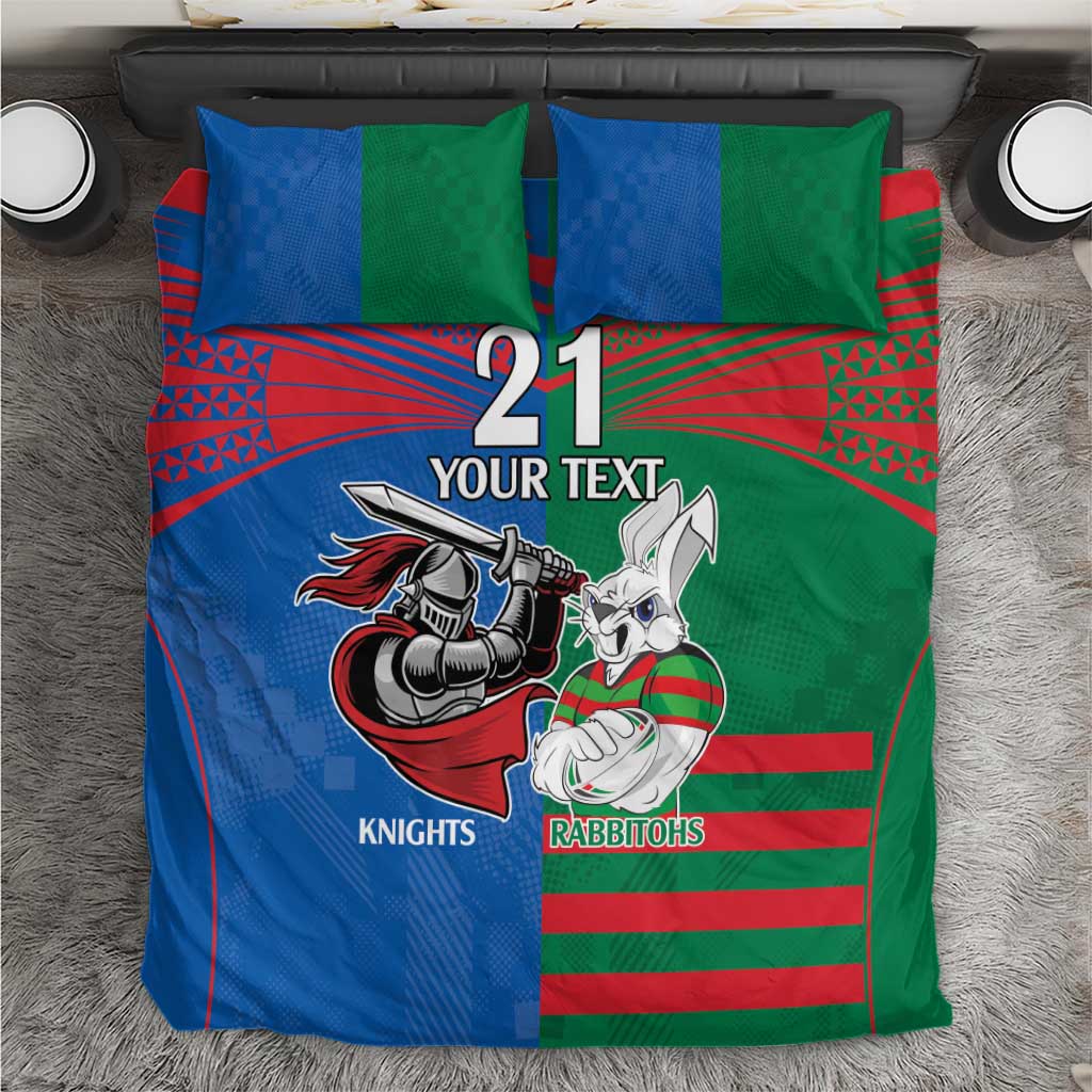 Custom Knights and Rabbitohs Mascot Together Bedding Set - Vibe Hoodie Shop