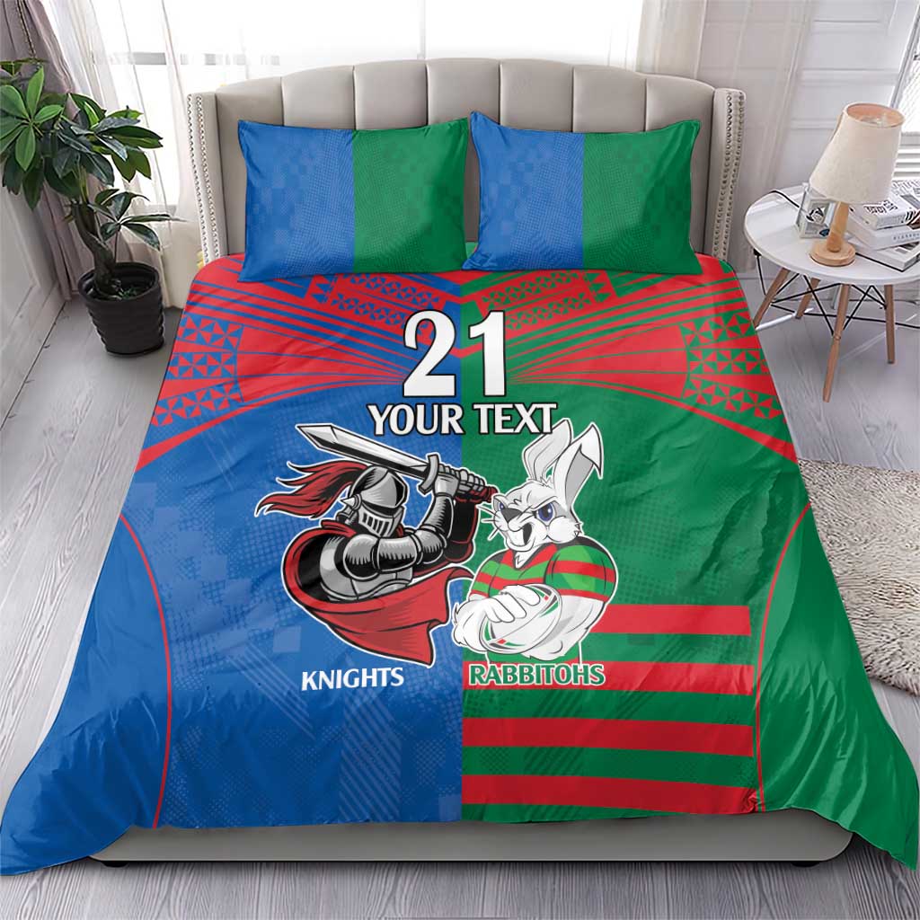 Custom Knights and Rabbitohs Mascot Together Bedding Set - Vibe Hoodie Shop