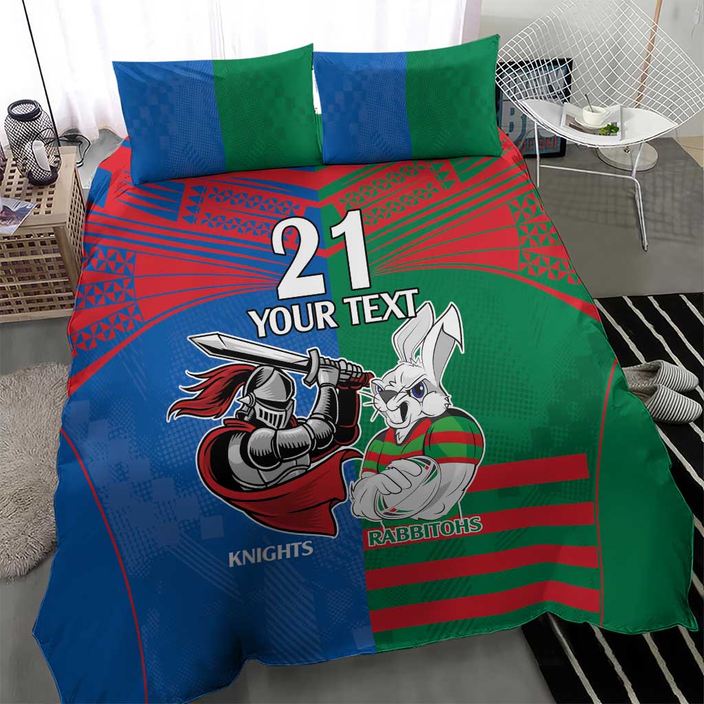 Custom Knights and Rabbitohs Mascot Together Bedding Set - Vibe Hoodie Shop