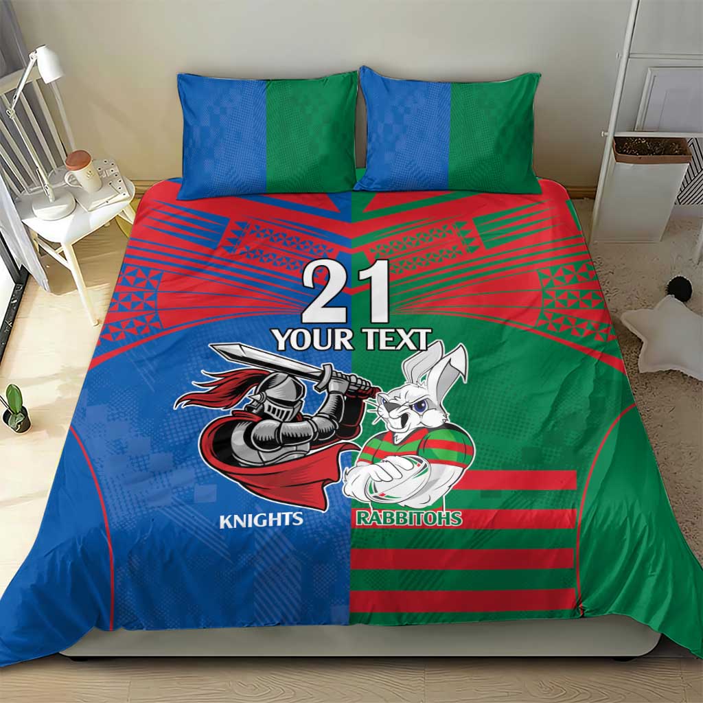 Custom Knights and Rabbitohs Mascot Together Bedding Set - Vibe Hoodie Shop