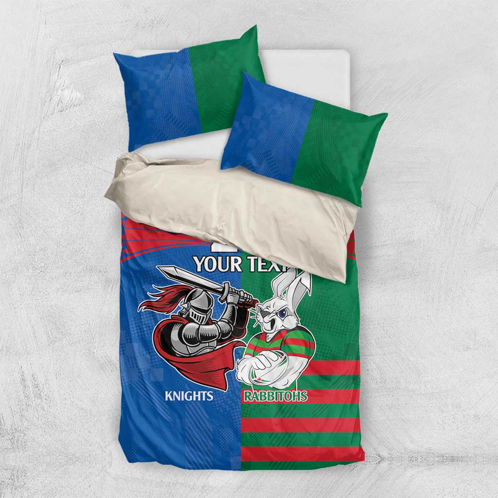 Custom Knights and Rabbitohs Mascot Together Bedding Set - Vibe Hoodie Shop