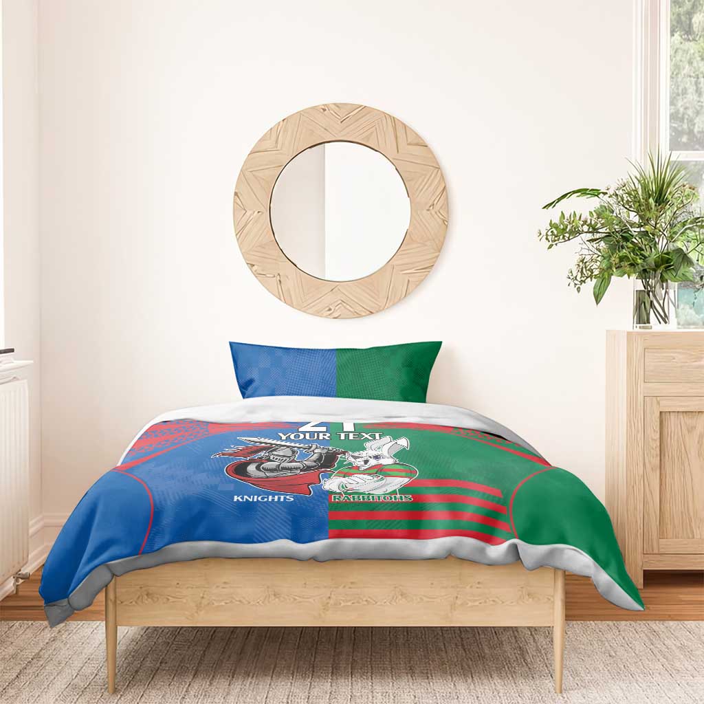 Custom Knights and Rabbitohs Mascot Together Bedding Set - Vibe Hoodie Shop
