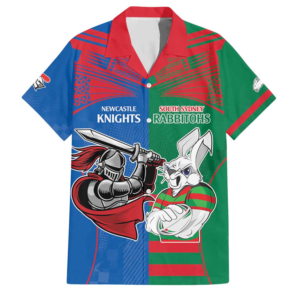 Custom Knights and Rabbitohs Mascot Together Hawaiian Shirt - Vibe Hoodie Shop