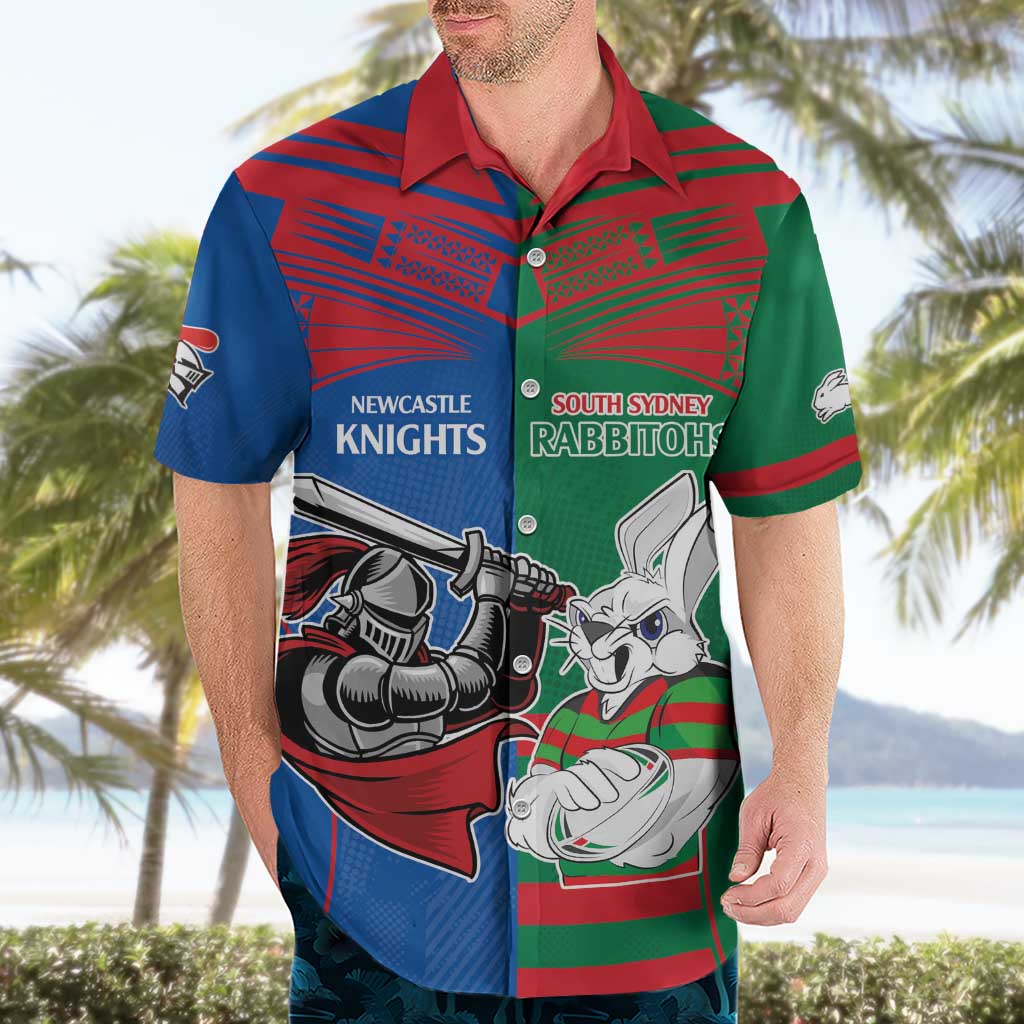 Custom Knights and Rabbitohs Mascot Together Hawaiian Shirt - Vibe Hoodie Shop