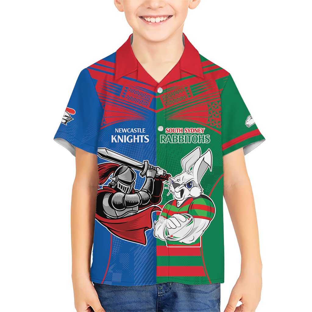 Custom Knights and Rabbitohs Mascot Together Hawaiian Shirt - Vibe Hoodie Shop