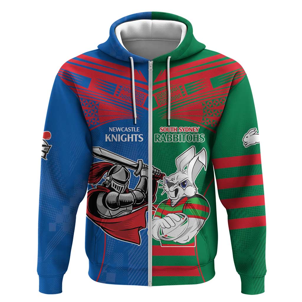 Custom Knights and Rabbitohs Mascot Together Hoodie LT9 - Vibe Hoodie Shop