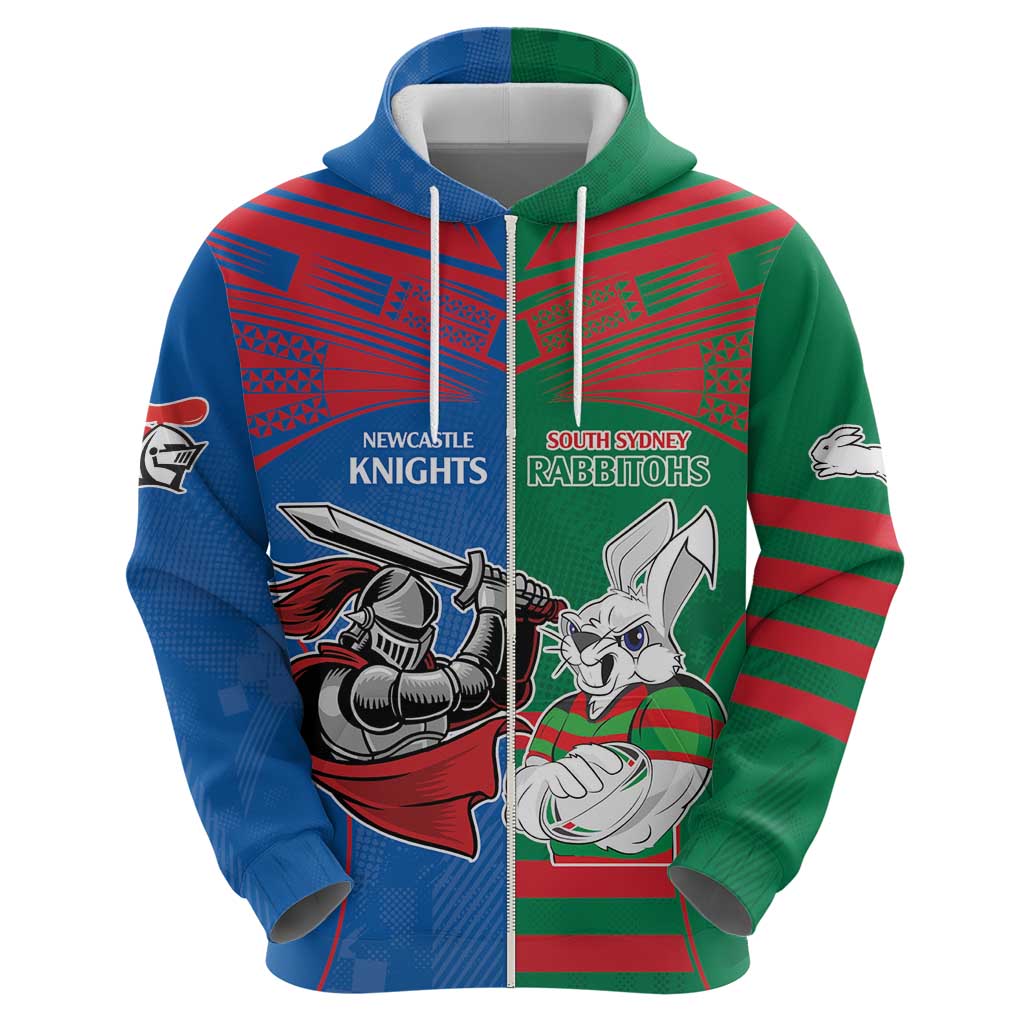 Custom Knights and Rabbitohs Mascot Together Hoodie LT9 - Vibe Hoodie Shop