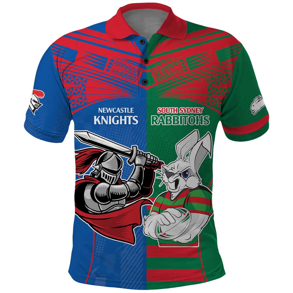 Custom Knights and Rabbitohs Mascot Together Polo Shirt LT9 - Vibe Hoodie Shop