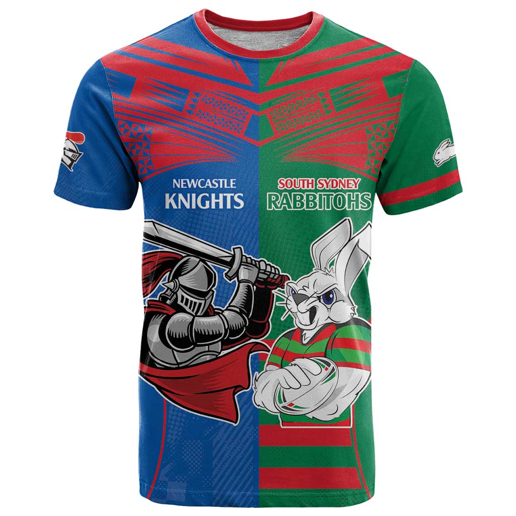 Custom Knights and Rabbitohs Mascot Together T Shirt LT9 - Vibe Hoodie Shop