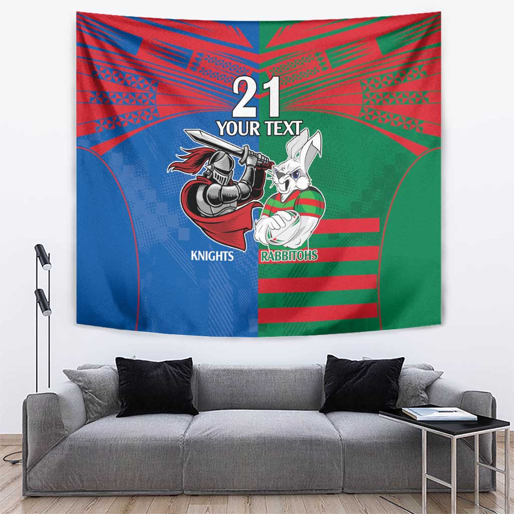 Custom Knights and Rabbitohs Mascot Together Tapestry - Vibe Hoodie Shop