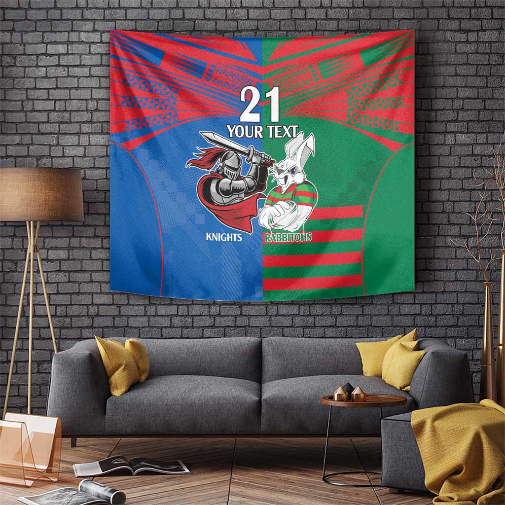 Custom Knights and Rabbitohs Mascot Together Tapestry - Vibe Hoodie Shop