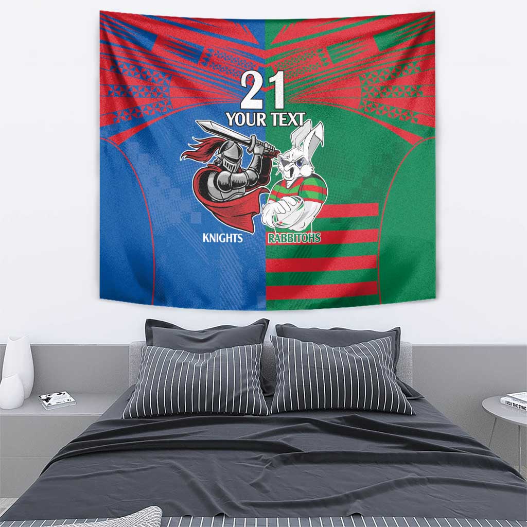 Custom Knights and Rabbitohs Mascot Together Tapestry - Vibe Hoodie Shop