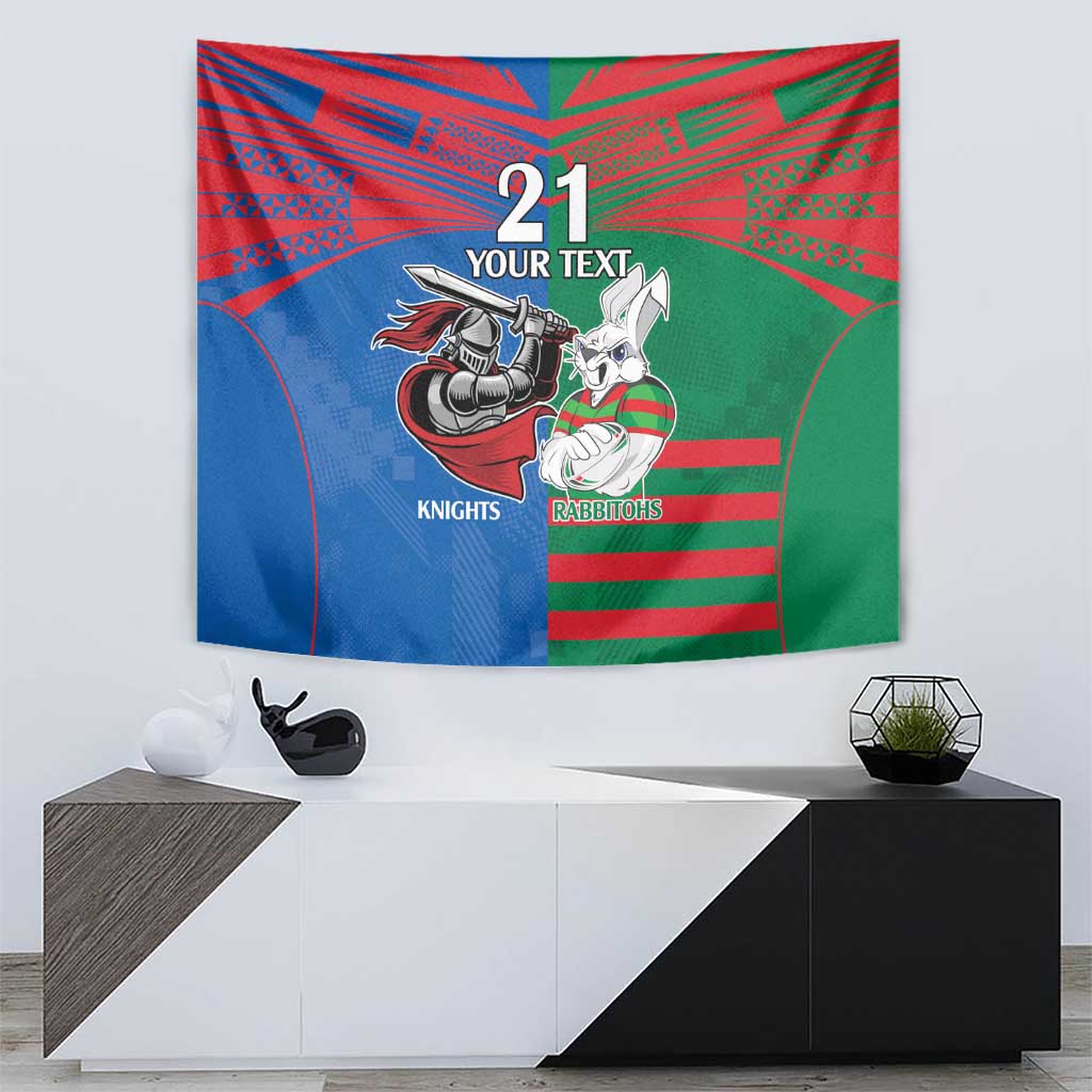 Custom Knights and Rabbitohs Mascot Together Tapestry - Vibe Hoodie Shop