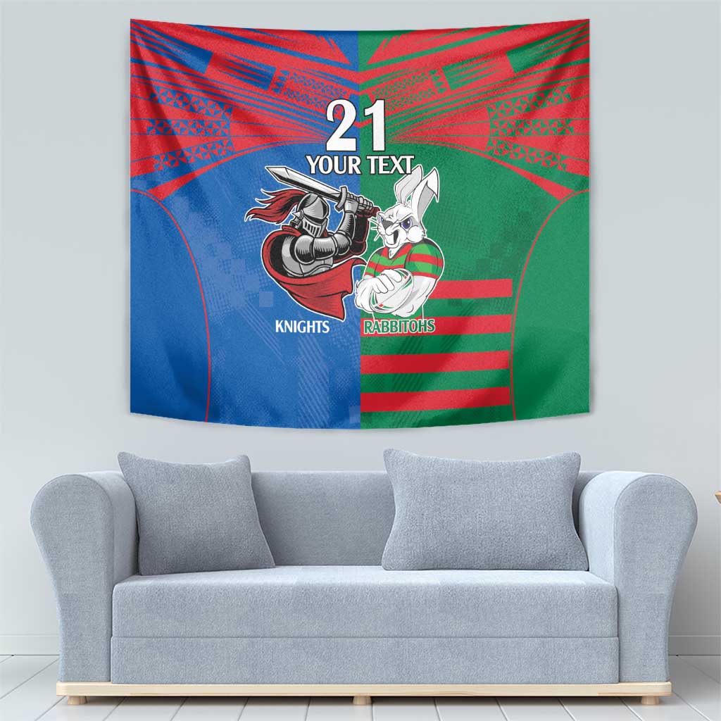 Custom Knights and Rabbitohs Mascot Together Tapestry - Vibe Hoodie Shop