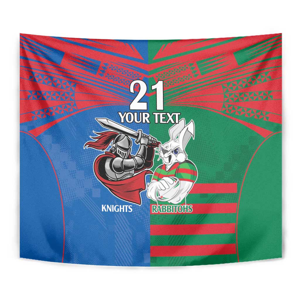 Custom Knights and Rabbitohs Mascot Together Tapestry - Vibe Hoodie Shop