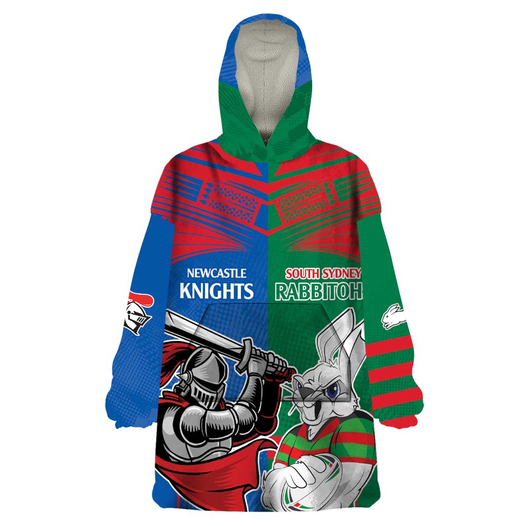 Custom Knights and Rabbitohs Mascot Together Wearable Blanket Hoodie - Vibe Hoodie Shop