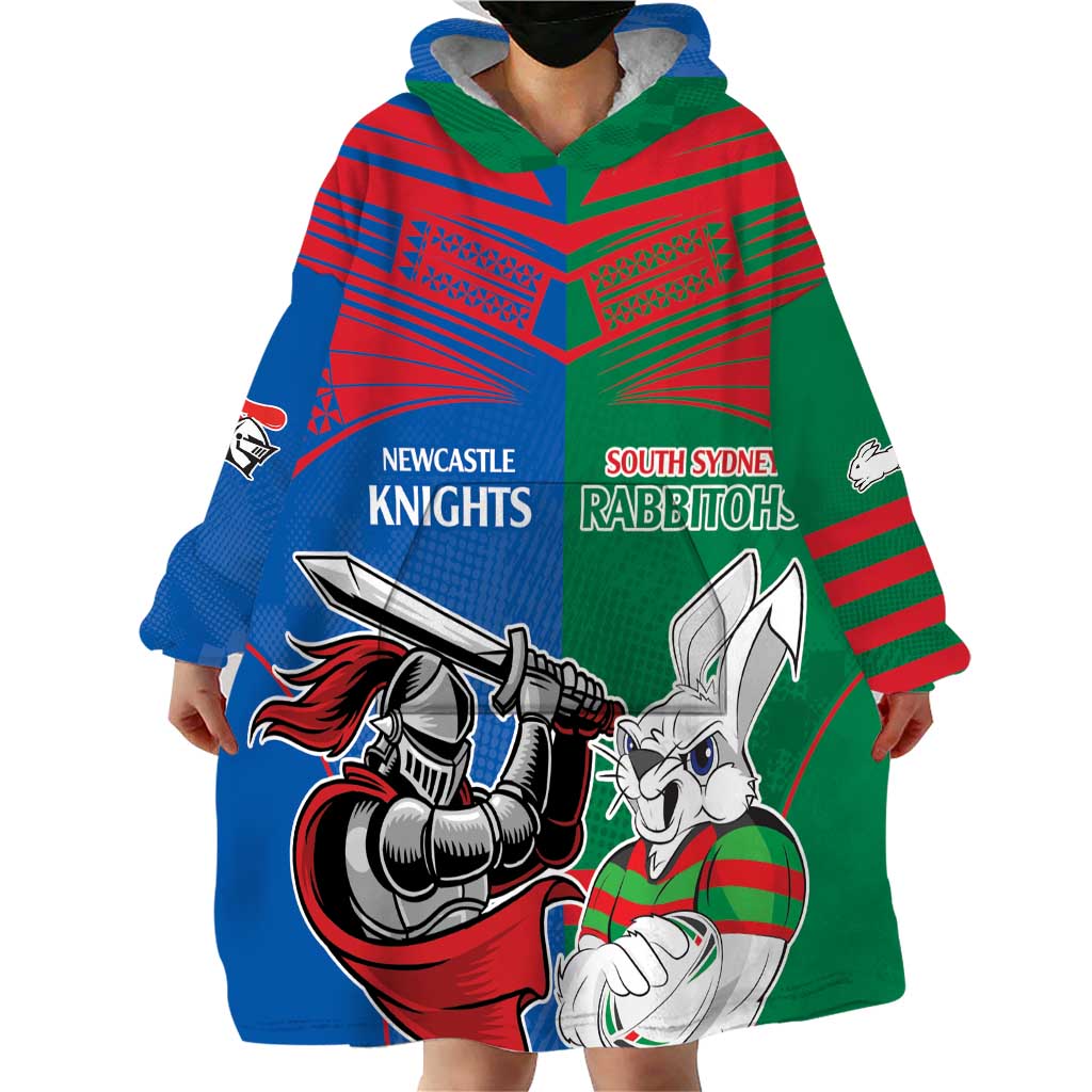 Custom Knights and Rabbitohs Mascot Together Wearable Blanket Hoodie - Vibe Hoodie Shop