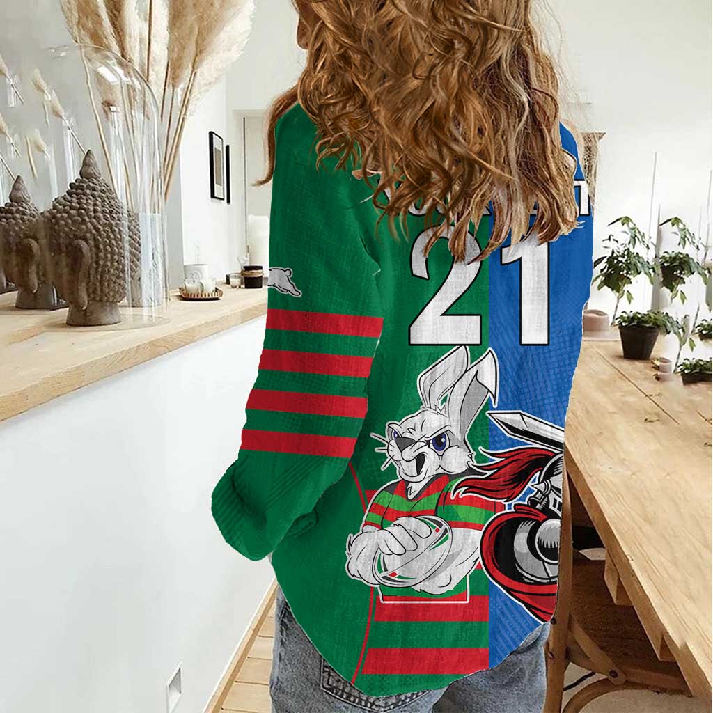 Custom Knights and Rabbitohs Mascot Together Women Casual Shirt - Vibe Hoodie Shop