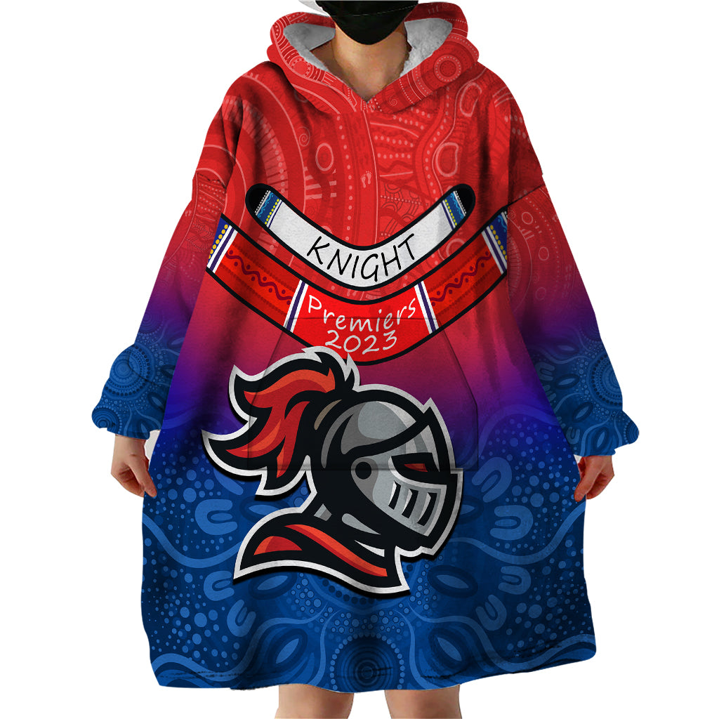 Knights Permier 2023 Wearable Blanket Hoodie NRL Mascot with Aboriginal - Vibe Hoodie Shop