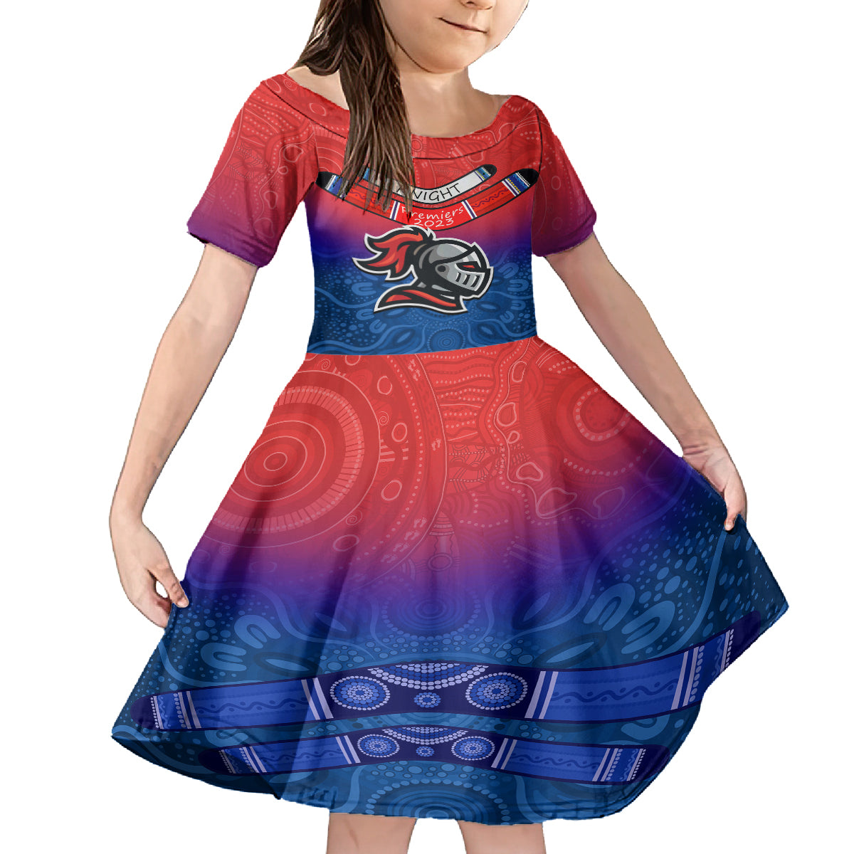 custom-knights-permier-2023-family-matching-long-sleeve-bodycon-dress-and-hawaiian-shirt-nrl-mascot-with-aboriginal