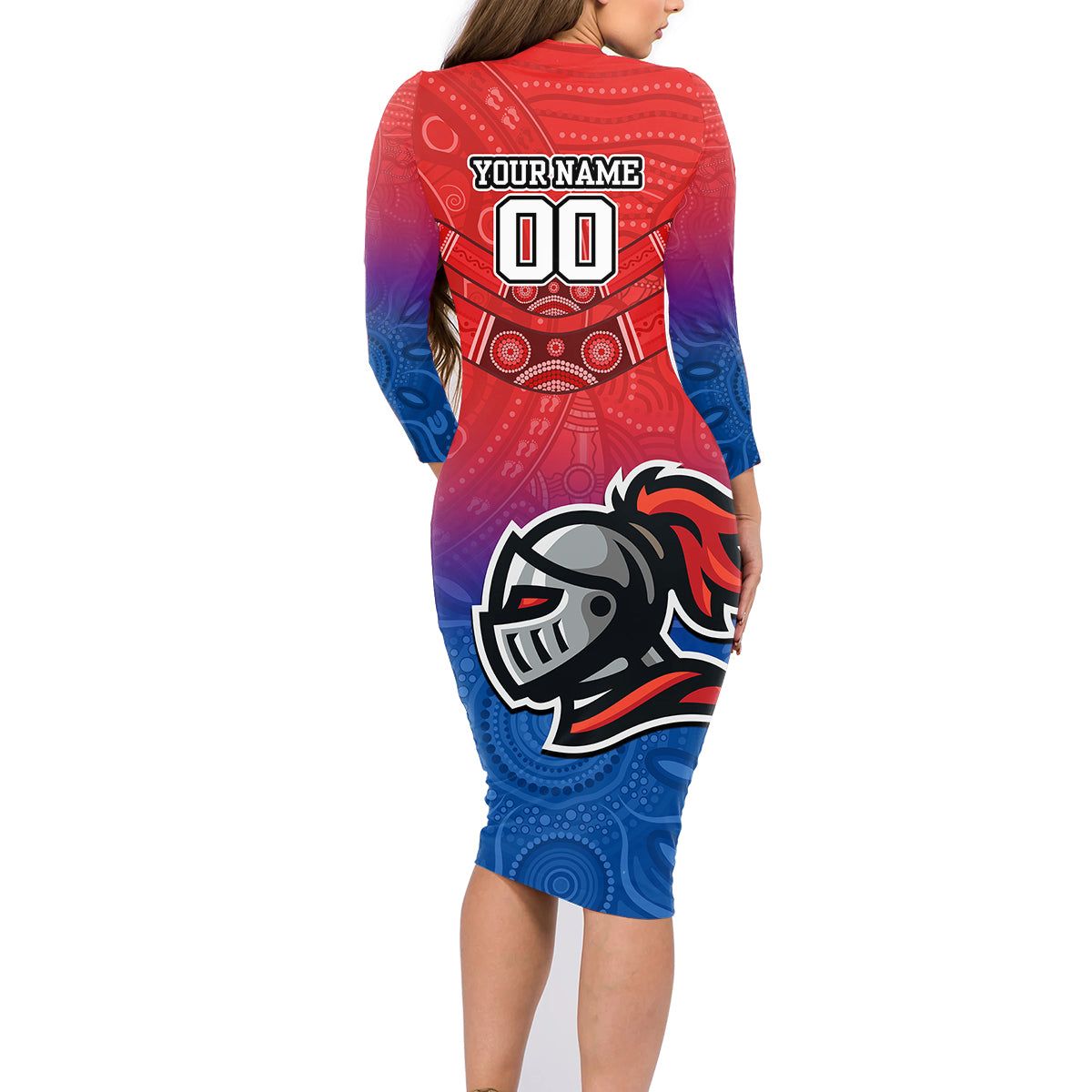 custom-knights-permier-2023-family-matching-long-sleeve-bodycon-dress-and-hawaiian-shirt-nrl-mascot-with-aboriginal