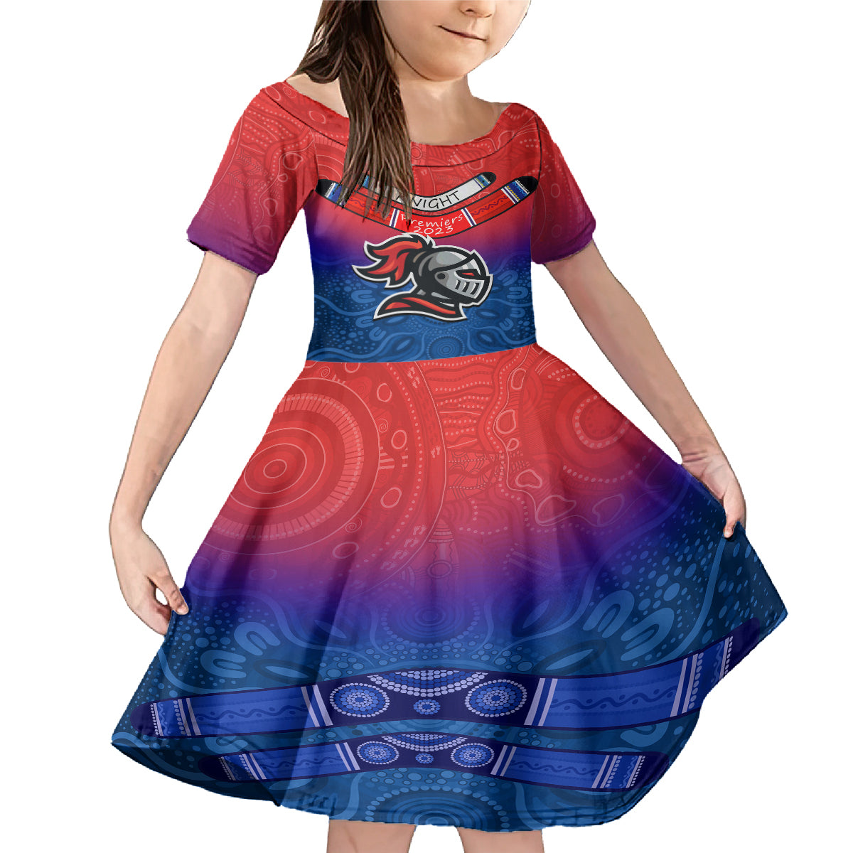 custom-knights-permier-2023-family-matching-mermaid-dress-and-hawaiian-shirt-nrl-mascot-with-aboriginal